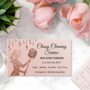 Rose Gold Glitter Classy Cleaning Services Business Card