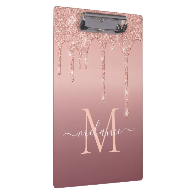 Rose Gold Glitter Clipboard Custom Name and Letter (Right)