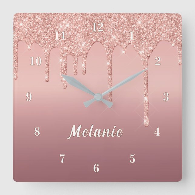Rose Gold Glitter Clock Gift Personalised Name (Front)