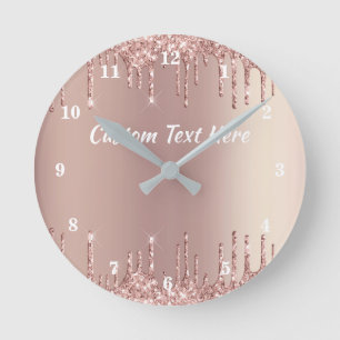 Rose Gold Glitter Clock Personalised Text Name