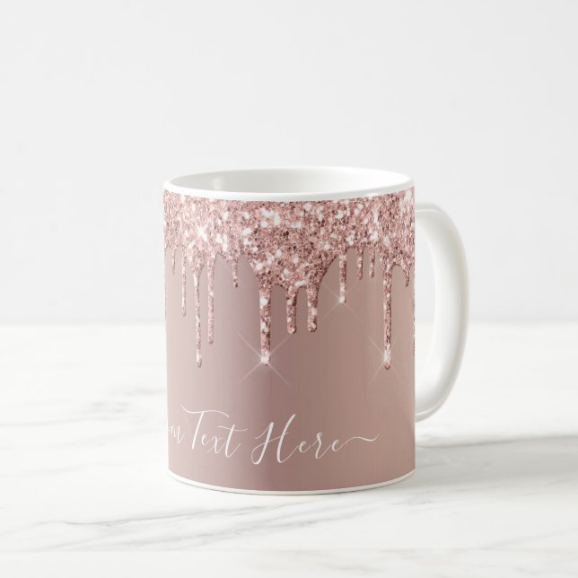 Rose Gold Glitter Coffee Mug Custom Text Name (Front Right)