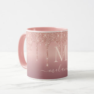 Rose Gold Glitter Coffee Mug Your Name and Letter