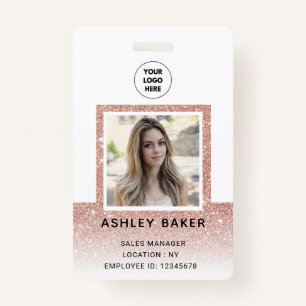 Rose Gold Glitter Company Security ID Photo Name ID Badge
