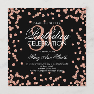 Rose Gold Glitter Confetti 30th Birthday Black Invitation