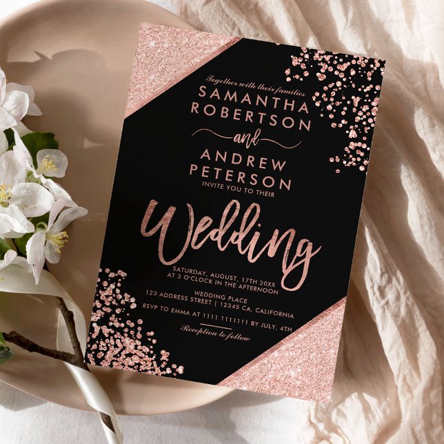 Rose gold glitter confetti black budget wedding (Creator Uploaded)