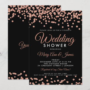 Rose Gold Glitter Confetti Black Couple's Shower Invitation