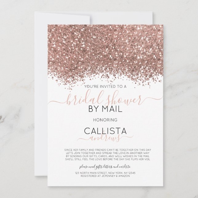 Rose Gold Glitter Confetti Bridal Shower by Mail Invitation (Front)