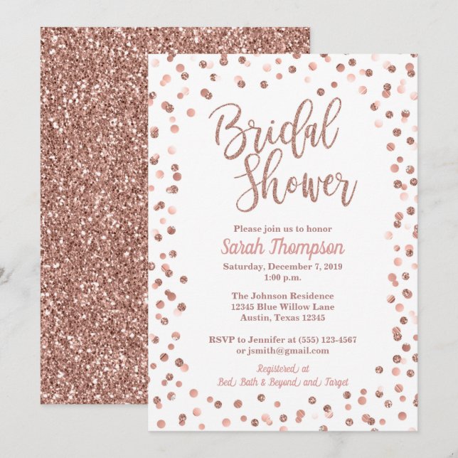 Rose Gold Glitter Confetti Bridal Shower Invite (Front/Back)