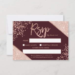 Rose gold glitter confetti burgundy rsvp wedding invitation