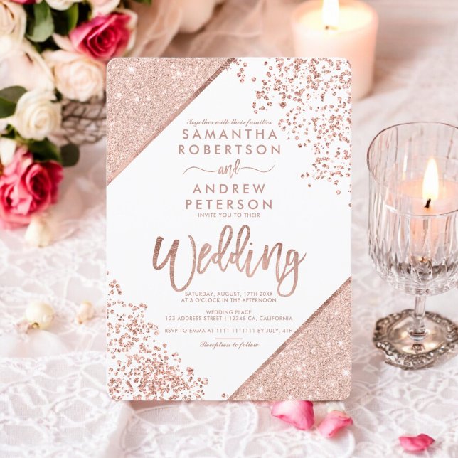 Rose gold glitter confetti chic white wedding invitation (Rose gold glitter confetti chic white wedding invitation)