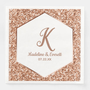 Rose Gold Glitter Confetti Glam Monogram Wedding Napkin