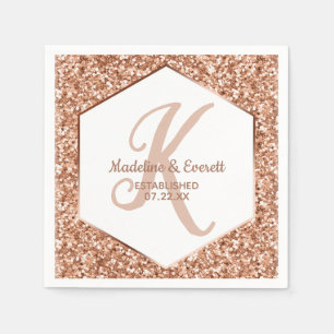 Rose Gold Glitter Confetti Glam Monogram Wedding Napkin