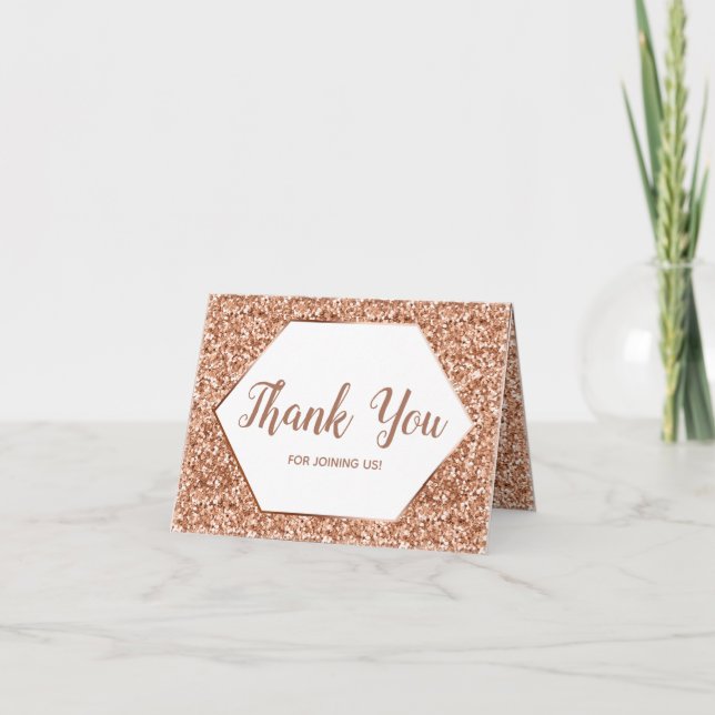 Rose Gold Glitter Confetti Glam Thank You Photo Card (Front)