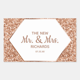 Rose Gold Glitter Confetti Glam The New Mr. & Mrs. Rectangular Sticker