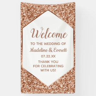 Rose Gold Glitter Confetti Glam Wedding Welcome Banner
