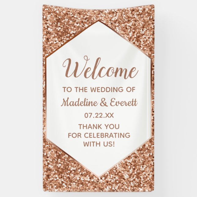Rose Gold Glitter Confetti Glam Wedding Welcome Banner (Vertical)
