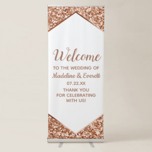 Rose Gold Glitter Confetti Glam Wedding Welcome Retractable Banner
