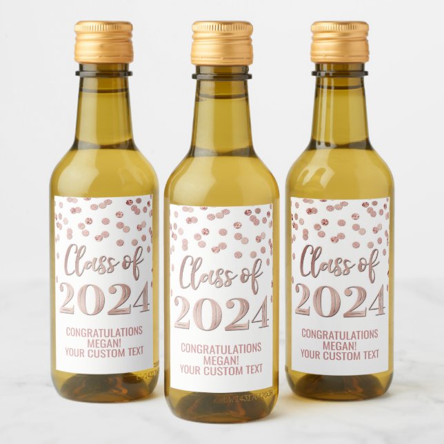 Rose Gold Glitter Confetti Graduation Wine Label (Bottles)
