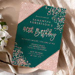 Rose gold glitter confetti green budget 40th invitation<br><div class="desc">Rose Gold glitter confetti typography on customisable green and faux rose gold geometric stripes chic 40th birthday ,  perfect for elegant,  luxurious party,   affordable budget birthday party. Contact me if you would like to change the 40th birthday before purchase.</div>