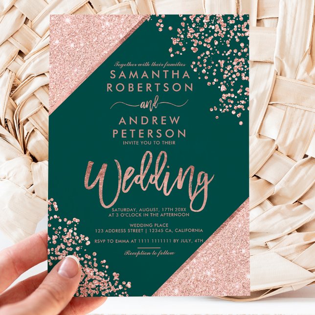 Rose gold glitter confetti green budget wedding (Creator Uploaded)