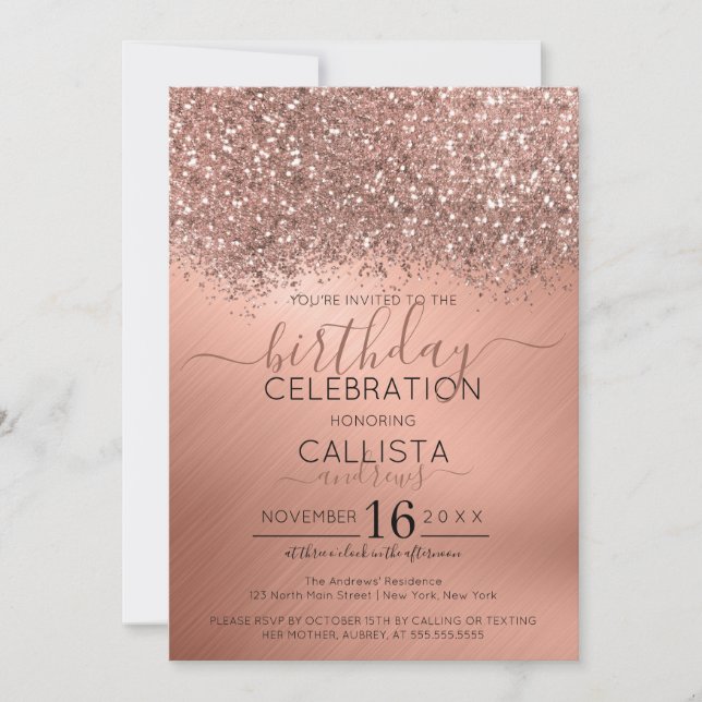 Rose Gold Glitter Confetti Metallic Birthday Invitation (Front)