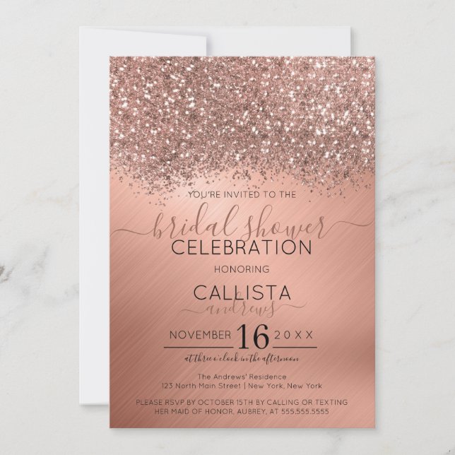 Rose Gold Glitter Confetti Metallic Bridal Shower Invitation (Front)