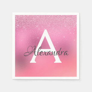 Rose Gold Glitter Confetti Monogram Birthday Napkin