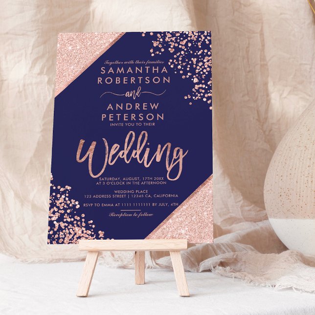 Rose gold glitter confetti navy budget wedding (Creator Uploaded)