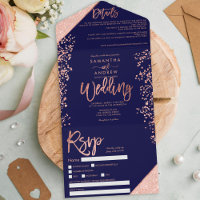 Rose gold glitter confetti navy chic wedding