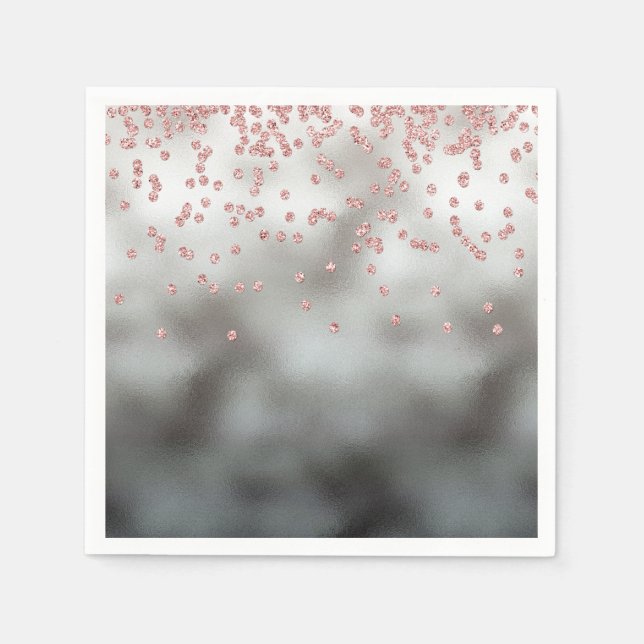 Rose gold glitter confetti on silver napkin (Front)