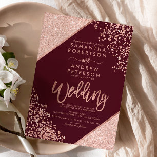 Rose gold glitter confetti red budget wedding