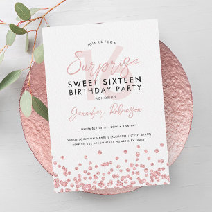 Rose Gold Glitter Confetti Surprise Sweet 16  Invitation