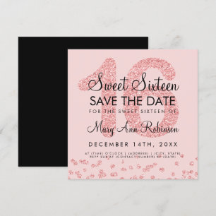 Rose Gold Glitter Confetti Sweet 16 Save The Date Invitation