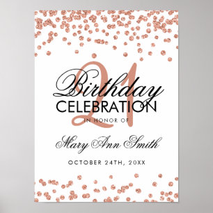Rose Gold Glitter Confetti White 21st Birthday Poster