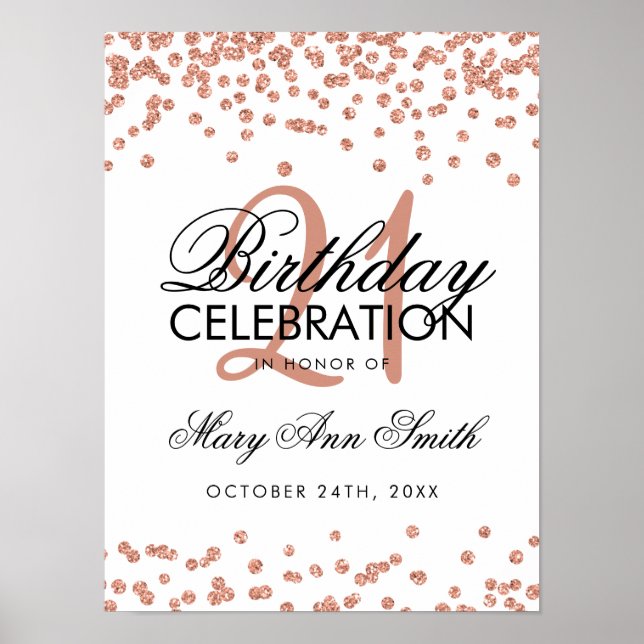 Rose Gold Glitter Confetti White 21st Birthday Poster (Front)
