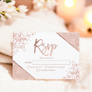 Rose gold glitter confetti white rsvp wedding