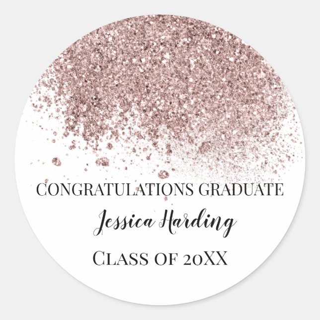 Rose Gold Glitter Congratulations Graduate Classic Round Sticker (Front)