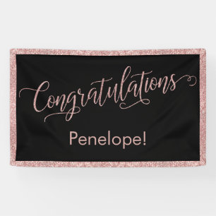 Rose Gold Glitter Congratulations Typography Black Banner