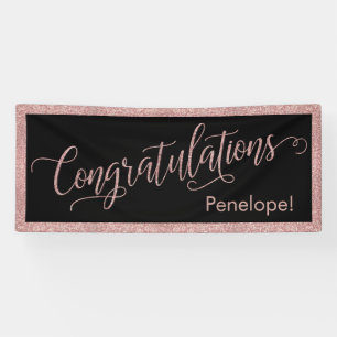 Rose Gold Glitter Congratulations Typography Black Banner