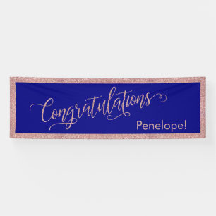 Rose Gold Glitter Congratulations Typography Navy Banner