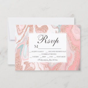 Rose gold glitter coral pink marble sweet 16 RSVP Card