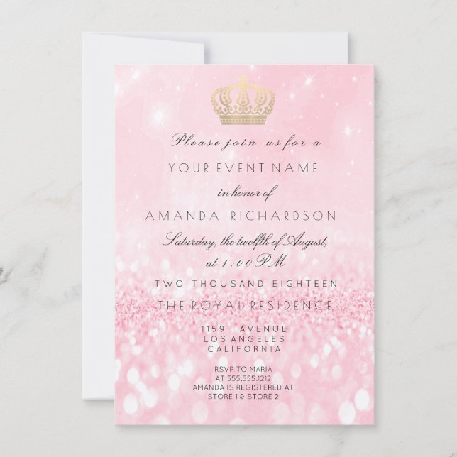 Rose Gold Glitter  Crown Royal Glitter 16th Bridal Invitation (Front)