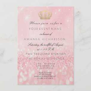 Rose Gold Glitter  Crown Royal Glitter 16th Bridal Invitation