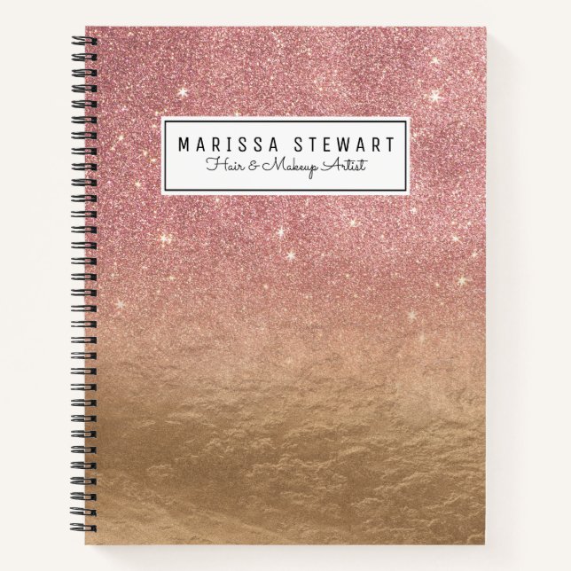 Rose Gold Glitter Crumbled Foil Ombre Gradient Notebook (Front)
