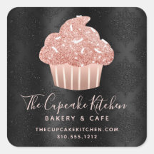 Rose Gold Glitter Cupcake Black Damask Bakery Chef