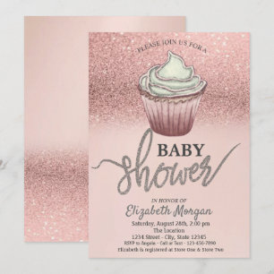Rose Gold Glitter Cupcake  Invitation