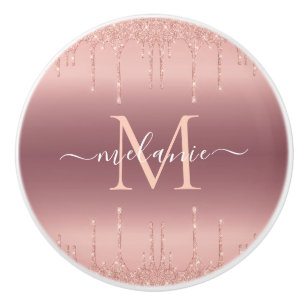 Rose Gold Glitter Custom Letter Name Ceramic Knob