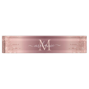 Rose Gold Glitter Custom Letter Name Desk Plate