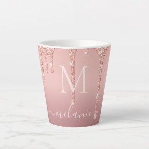 Rose Gold Glitter Custom Letter Name Latte Mug