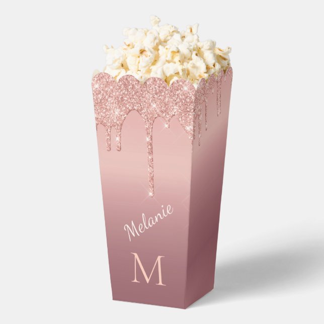 Rose Gold Glitter Custom Letter Name Popcorn Box (Popped)